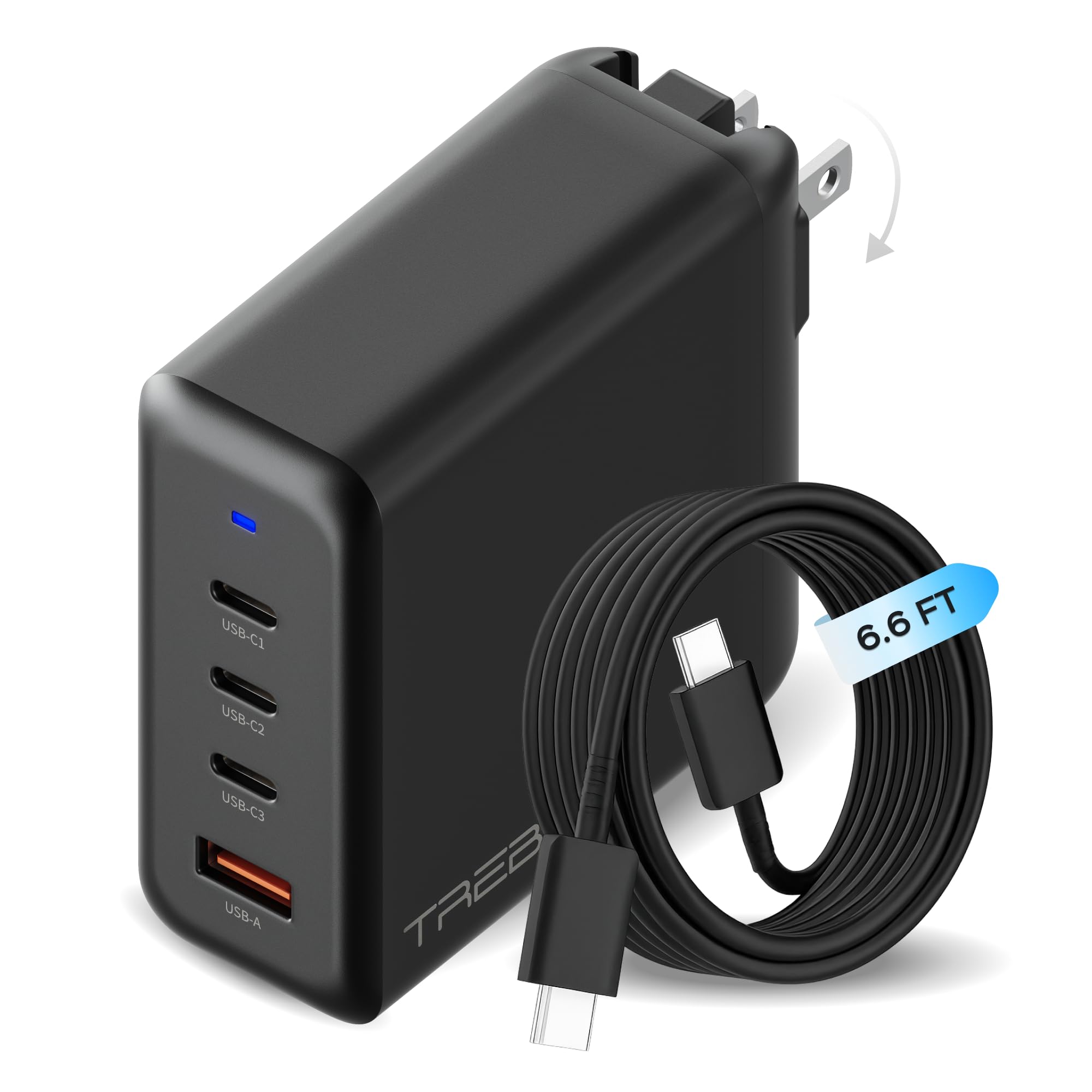 TREBLAB 100W Charger 100W USB C Charger with Dual USB-C PD Ports USB-A 30W Output GaN Technology Fast