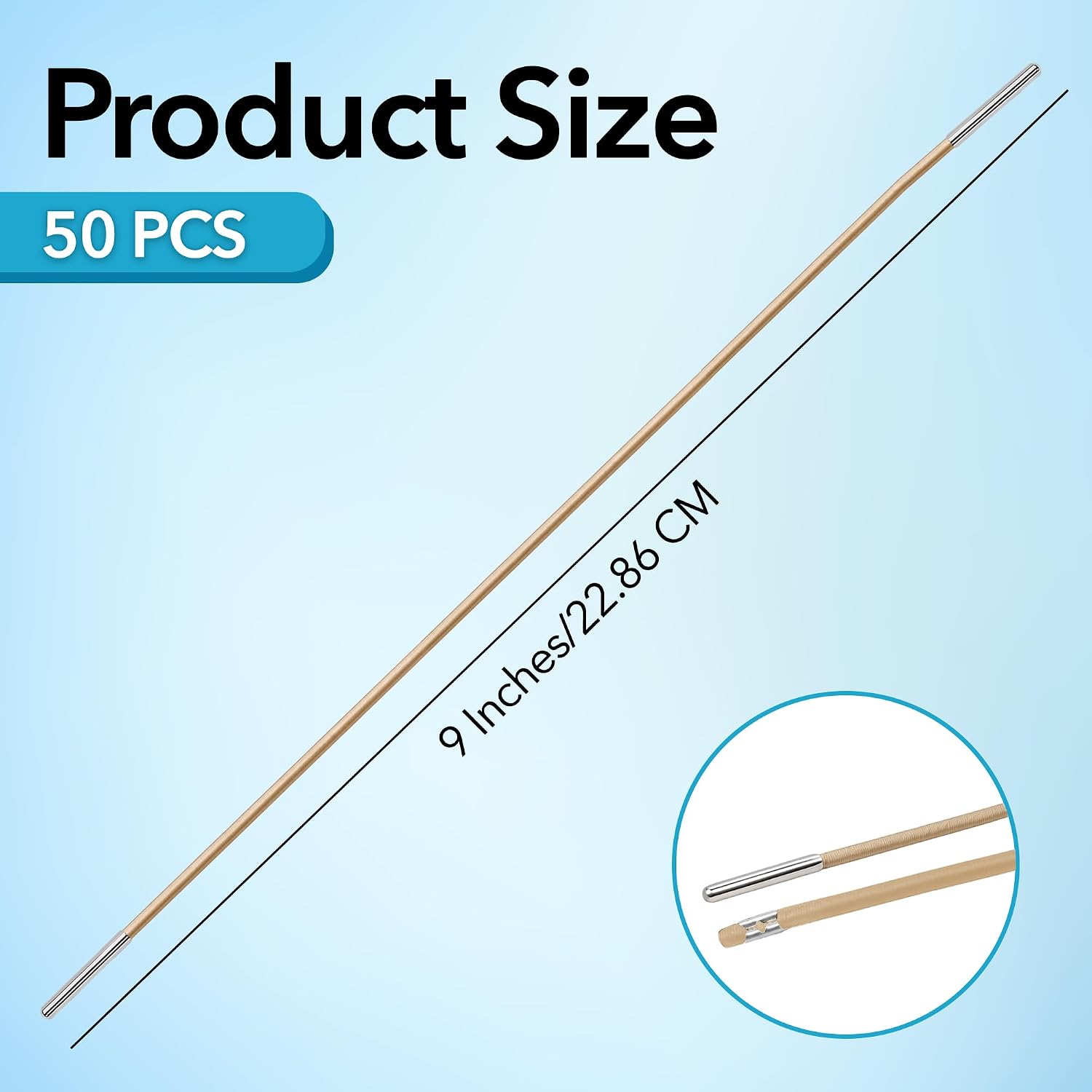 Mandala Crafts Tan Barbed Elastic Barbed Cord - 50 Round 9” Craft Elastic Cords with Metal Ends for Menu Bands, Badge Loops, and Light-Duty Fastening