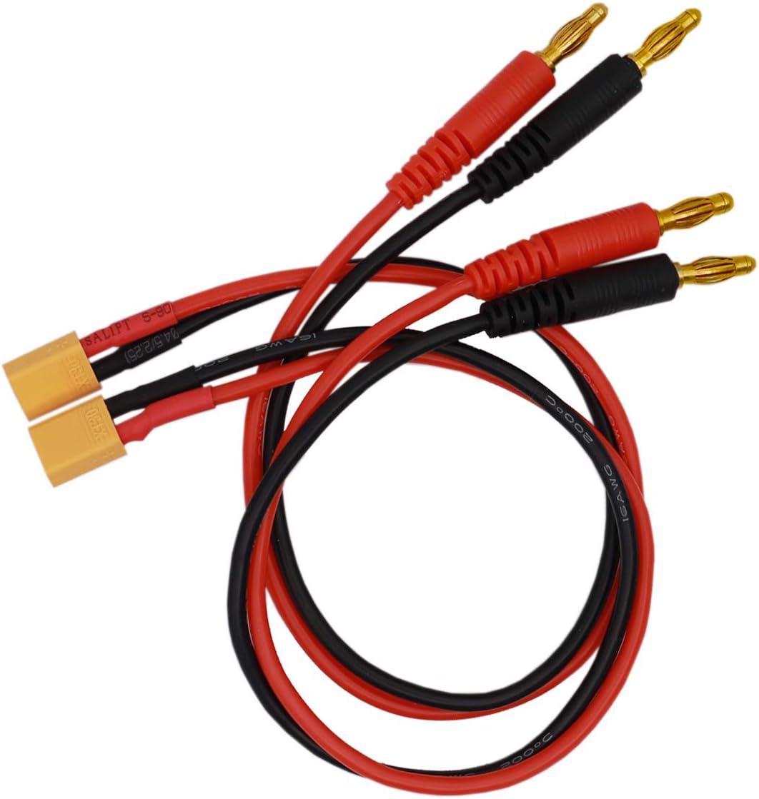 2PCS XT30 Plug to 4.0mm Banana Plug RC Battery Balance Charge Cable Adapter Connectors Compatible with RC Car Truck Boat Lipo Battery FPV Drone (16AWG 30cm)