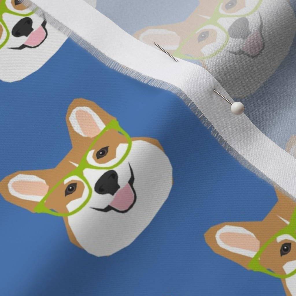 Spoonflower Fabric - Corgi Glasses Cute Dogs Pet Corgis Pets Printed on Organic Cotton Sateen Fabric by The Yard - Sewing Quilting Apparel Home Decor