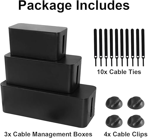Miniatura 9 de DUNCHATY Paquete de 3 cajas organizadoras de cables con caja oculta de cables grande, mediana y pequeña, material ABS seguro para cubrir y ocultar