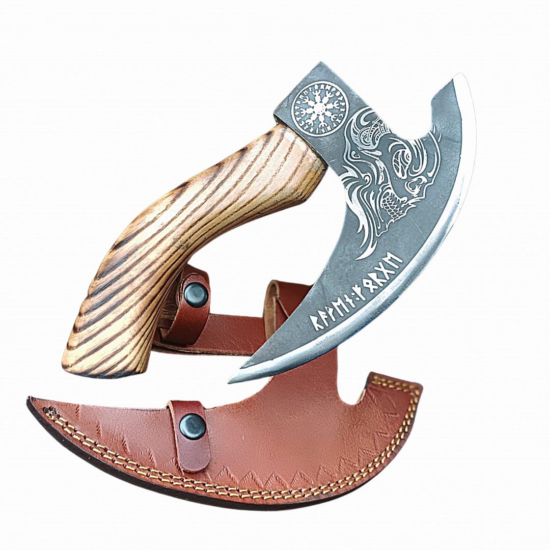 Viking Pizza Cutter Axe, Pizza Axe, Ulu Knife, 10 Inch Viking Hatchet Handmade Pizza Cutting Axe, Rocker Blade, Cute Heavy Duty Pizza Ax with Sheath 3812