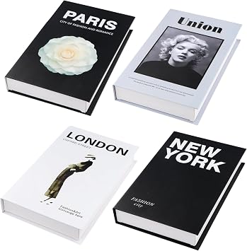 4 PCS Decorative Books for Home D cor, Fashion Fake Book Set, Decorative Faux Books, No Pages Faux Office Decor Book Simply Aesthetic, Stacked Modern Book for Home Table Bookshelf Black and white
