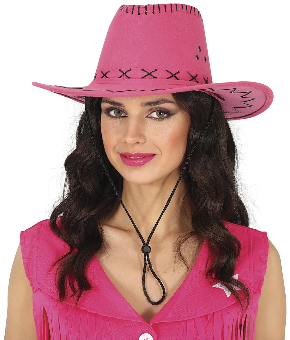 FIESTAS GUIRCA | Faux Leather Cowboy Hat (One Size) - Fancy Dress Accessory for Wild West, Texas and Carnival Parties - Ideal for Cosplay and Halloween - Unisex Adult - Fuchsia