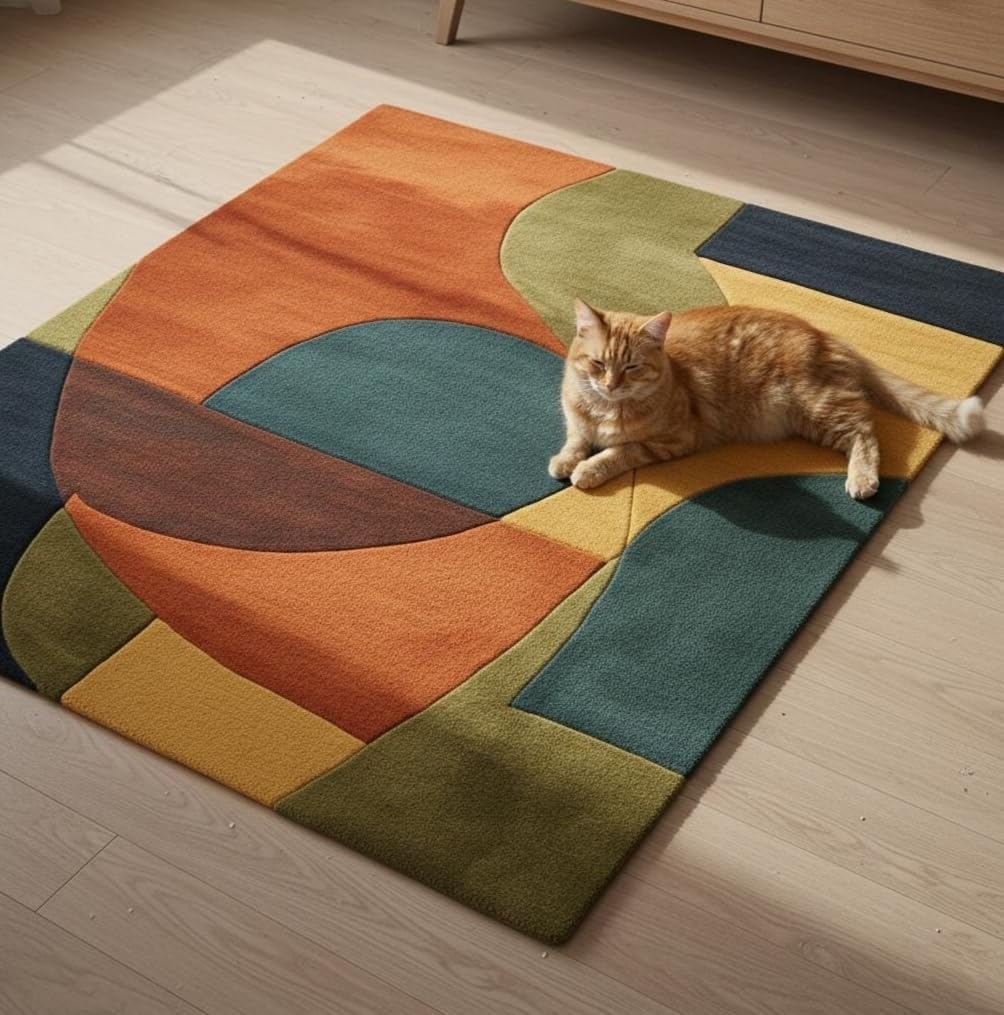 Modern Abstract Area Rug, Multi-Color Geometric Pattern, Hand-Tufted Wool, Contemporary Living Room Decor (8 * 10 feet)