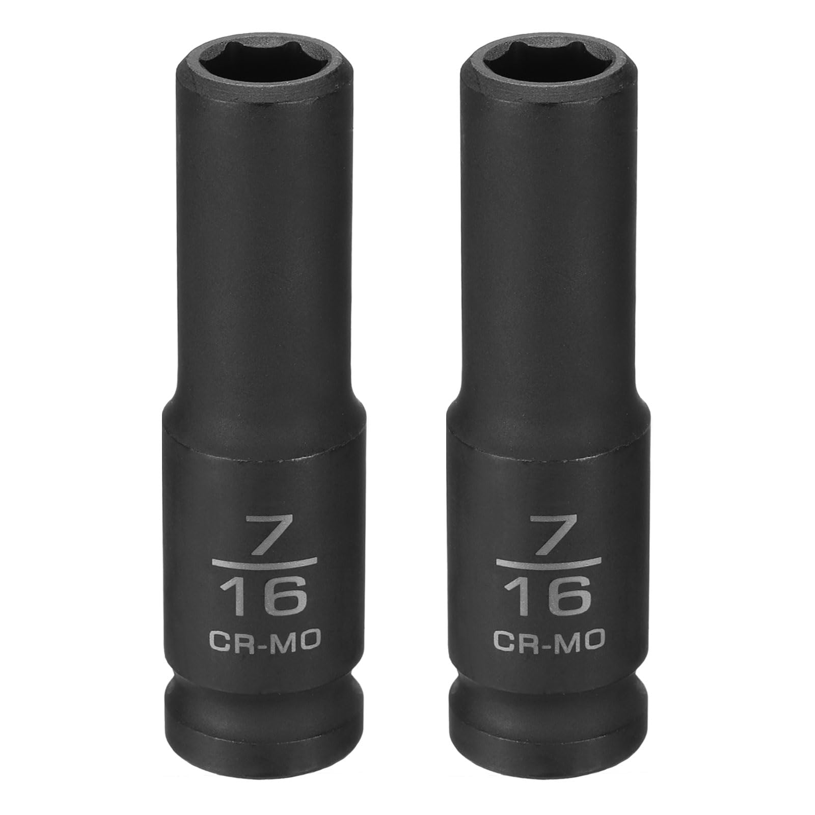 sourcing map 2pcs 6 Point Shallow Impact Socket 7/16" Socket 1/2" Square Drive 78mm (3.1") Long 40CRMO for Home Auto Axle Hex Nuts Bolts Repair, Black