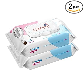 Ozemi Baby Wipes - 80 Pieces, (Pack of 2) 99.9% Water-Based with Aloe Extract, Gentle and Soothing Cleansing for Delicate Skin, Extra Thick, Plant Based Fabric