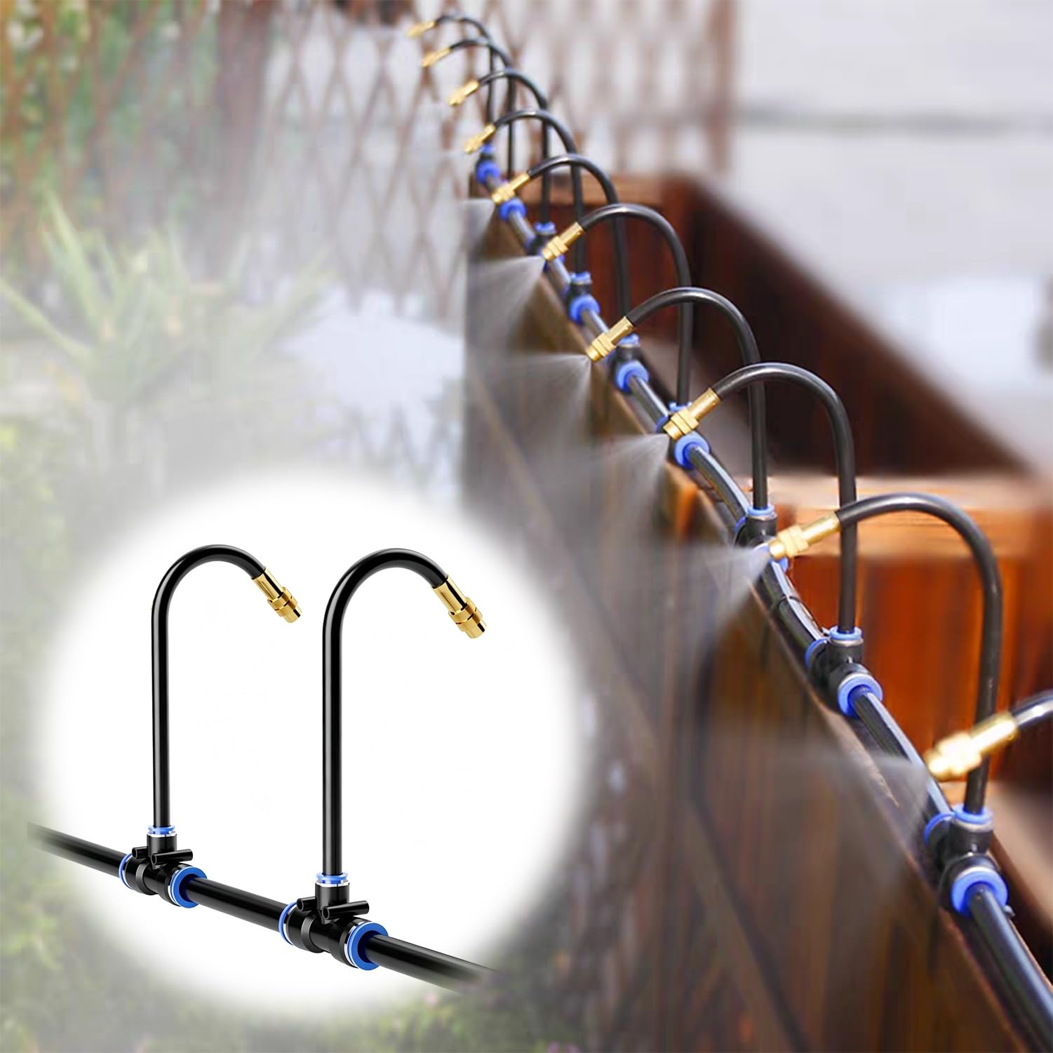 Sistema De Riego para Invernaderos con Manguera De PE Y Boquillas Flexibles Kit De Nebulización De Enfriamiento con Ajuste De 360° para Exteriores/Cultivos De Hortalizas/Granjas | 30m/98.5ft