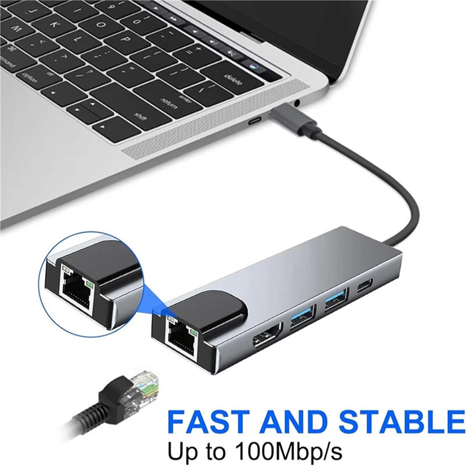 Stacja dokująca USB C 5/8 portów typu C na HDMI 4K/RJ45, rozdzielacz USB3.0 5 Gbps, szybki adapter USB C HUB do laptopa (8-w-1)