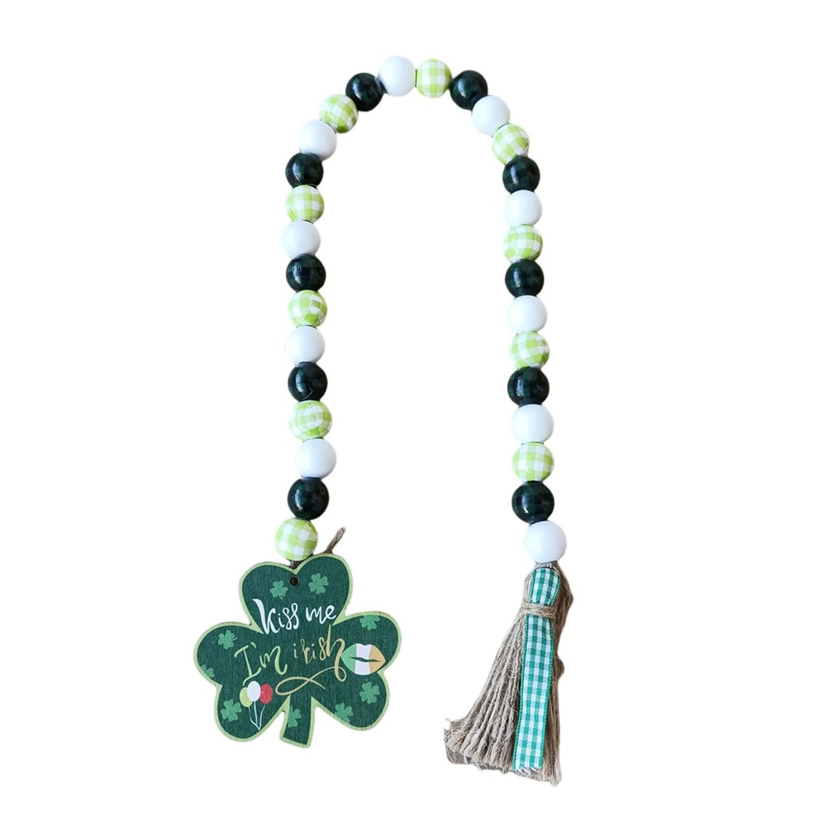Kalttoy Wooden Beads StPatrick ' s Day Decoration Wood Bead String Hat Wall Hanger Green Decor Irish Bead Garlands Wooden String with Tassels