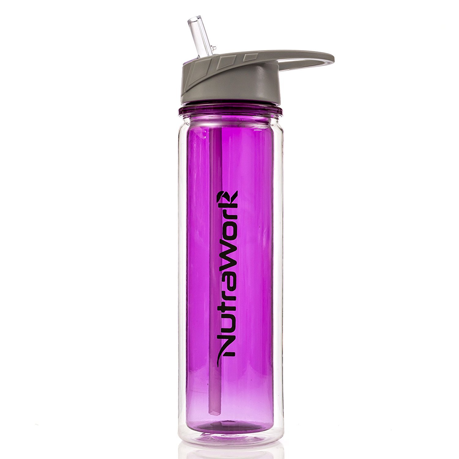 BEST Insulated Plastic Water Bottle With Straw BPA FREE Double Wall Vacuum Sealed- DOES NOT SWEAT- Purple 20oz Flip Top Wide Mouth Design and Made of Tritan Material 100% SATISFACTION