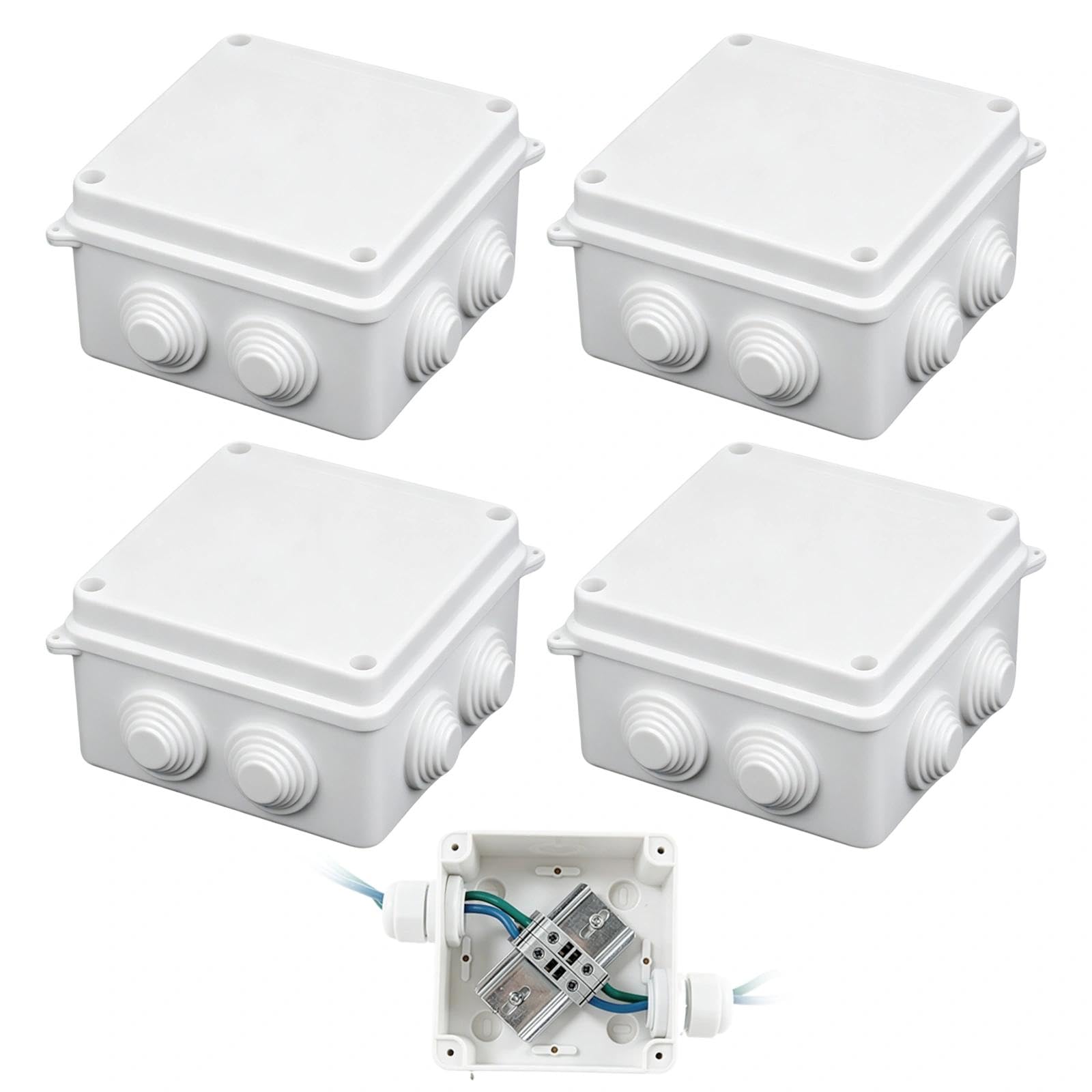 4 PCS Waterproof Junction Box, IP65 Electrical Waterproof Box, 100 ×100 ×70 mm Waterproof Project Box, Dustproof ABS Plastic Surface Mounted Box for Indoor & Outdoor Electrical Cables