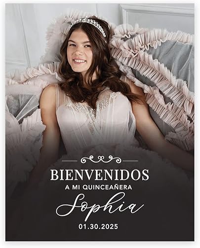 Miniatura 9 de Andaz Press Letrero de bienvenida de quinceañera grande personalizado, blanco con fuente negra, 16 x 20 pulgadas, lienzo premontado para fotos de