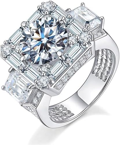 Anillo de compromiso de boda chapado en oro blanco de 18 quilates de alto lujo con diamante en T cuadrado Mozanstone multifila aniversario promesa