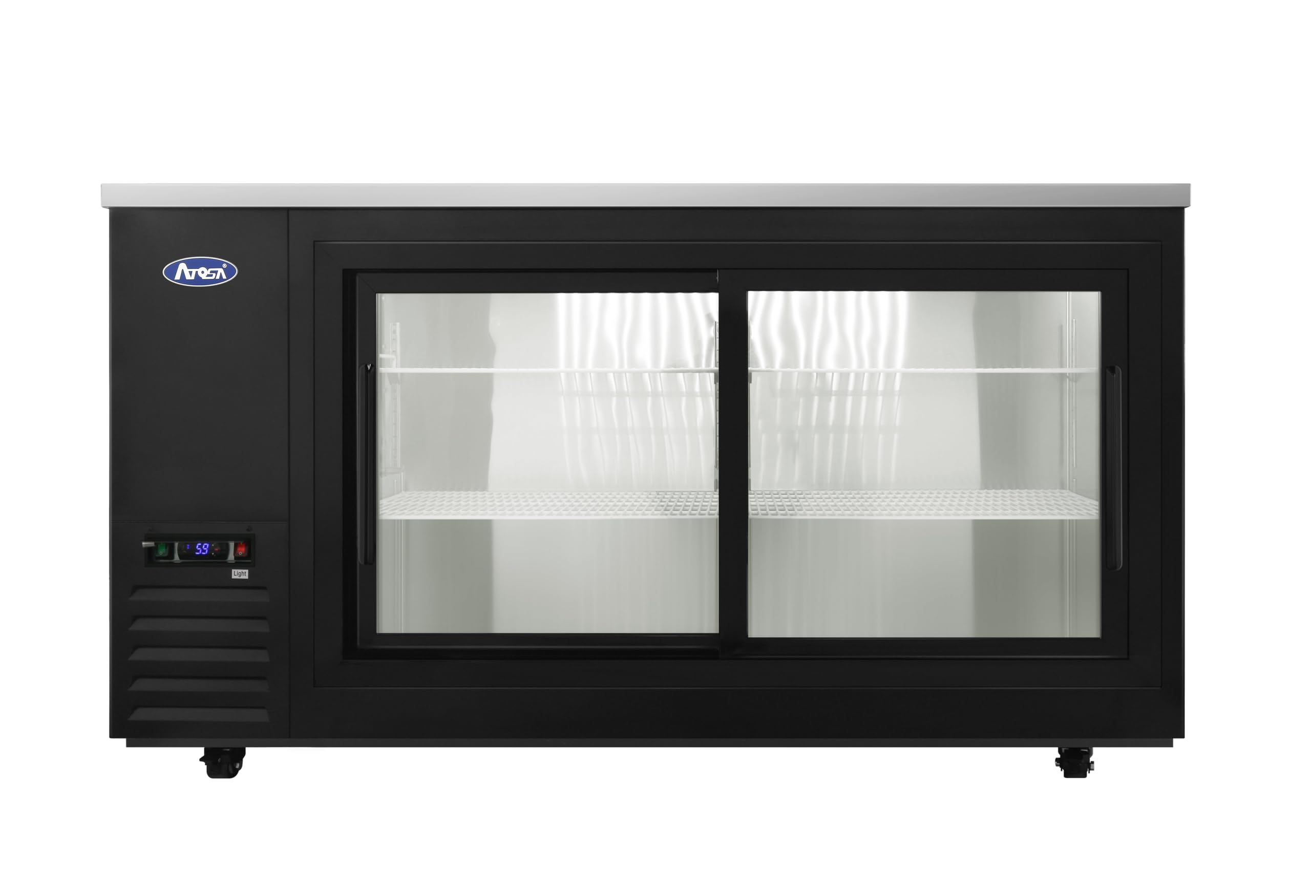 Atosa Commercial Black Steel Shallow Depth Back Bar Cooler with Sliding Glass Doors