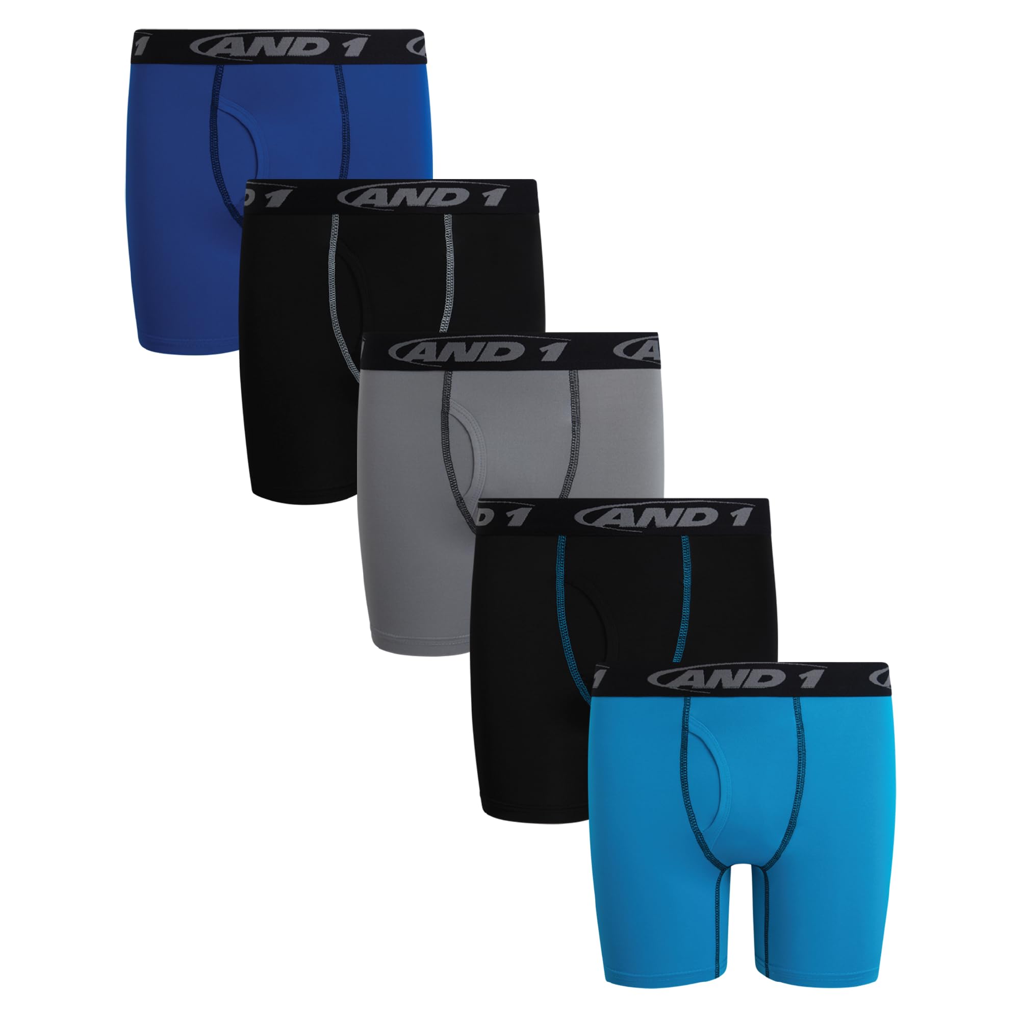 AND1 Boys Boxer Briefs - 5 Pack Performance Boys Underwear Boxer Briefs with Functional Fly Pouch 5 Inseam