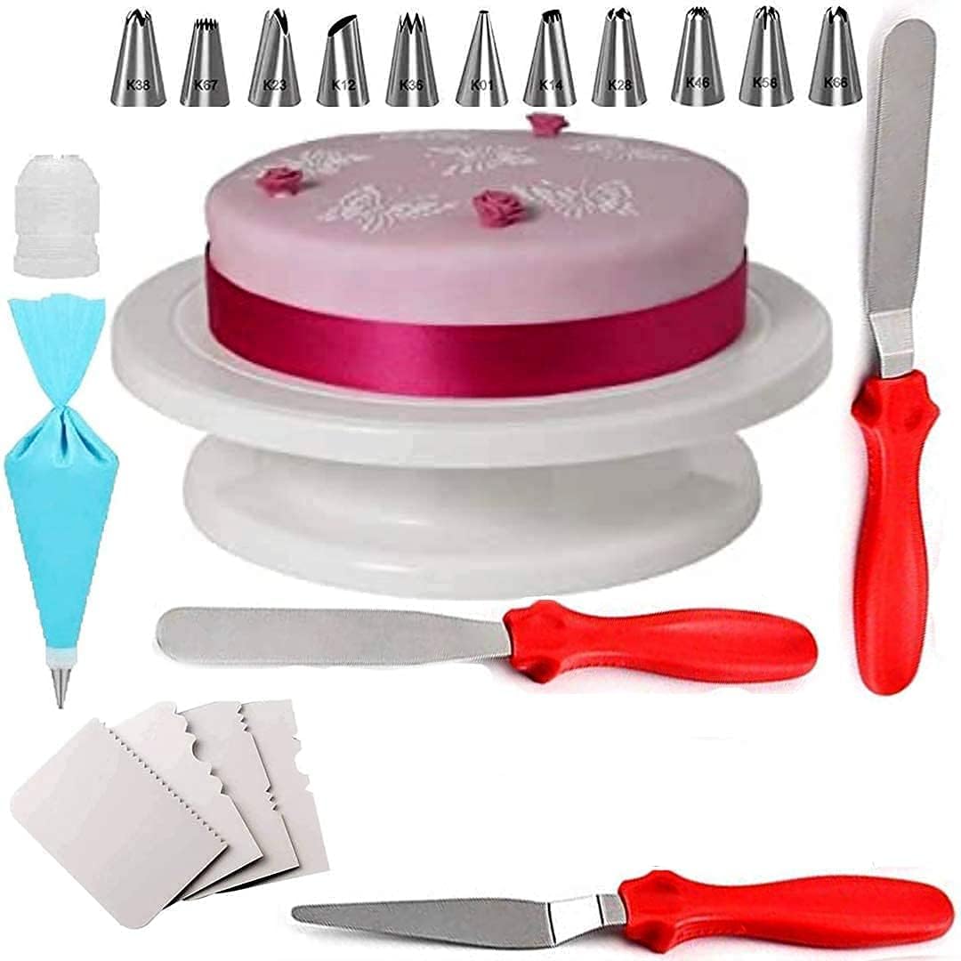 Rajja Cake Combo - Turntable, Icing Spatulas, 12-Piece Decorating Set - Professional Baking Tools for Precision Cake Creation