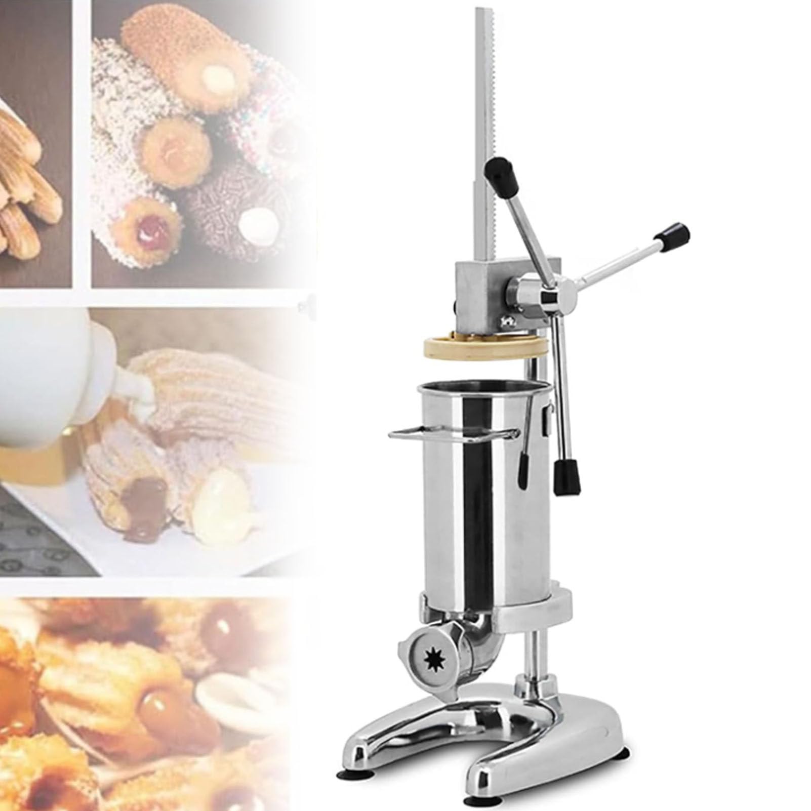 Machine à churro manuelle commerciale, machine à churro à beignets 2L/3L avec 5 moules, machine à churrera espagnole verticale en acier inoxydable, machine de remplissage de churros, équipement,3L