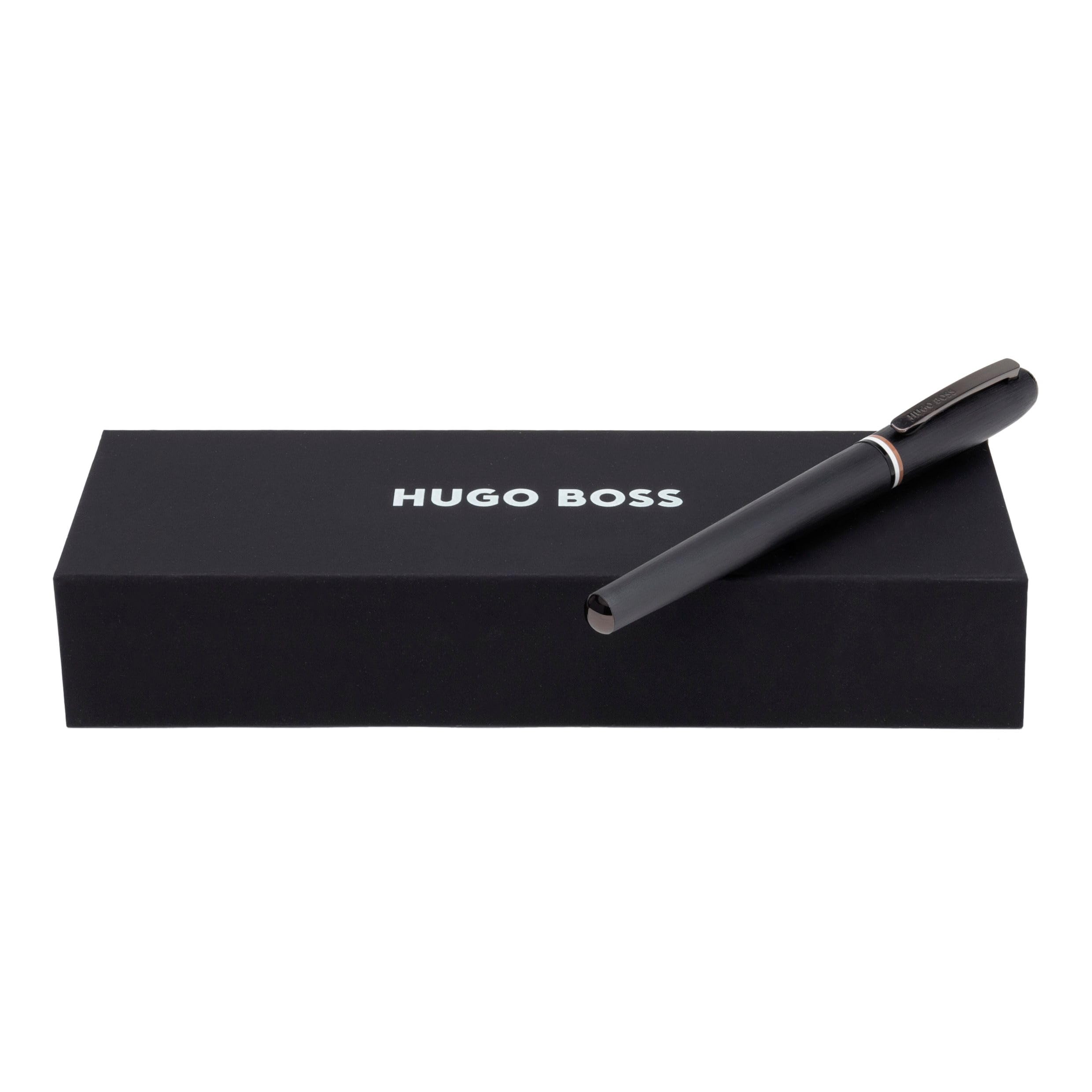 Hugo Boss Contour Iconic Tintenroller aus Messing und Aluminium in der Farbe Schwarz, Länge: 13,6cm, Tintenfarbe: Schwarz, HSH3415D