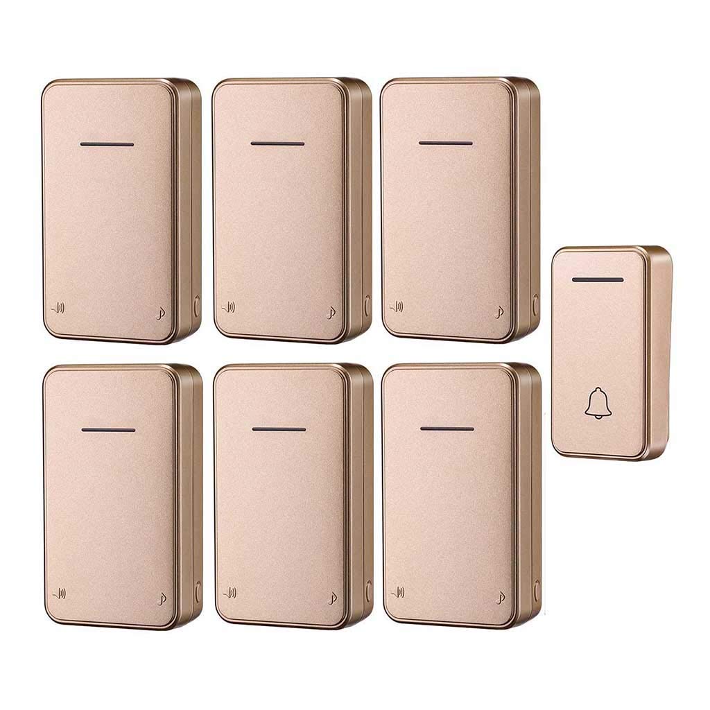 Kit Timbre Inalámbrico Autogenerante 6 Receptores Impermeable Alcance 200M 48 Tonos LED Multicolor(Gold)