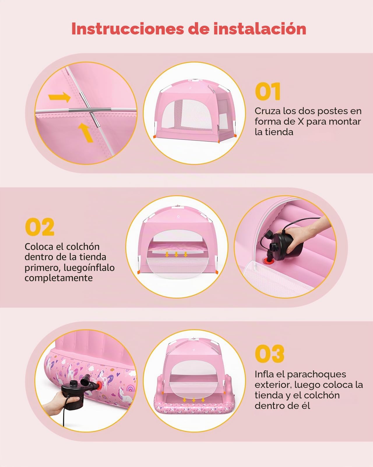 QPAU - Cama de Viaje Inflable Toddler (Estrella, Rosa)