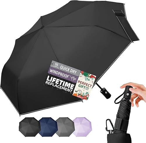 Paraguas compacto de viaje resistente al viento, 43 pulgadas de aperturacierre automático, paraguas plegable de secado rápido para lluvia, ligero y