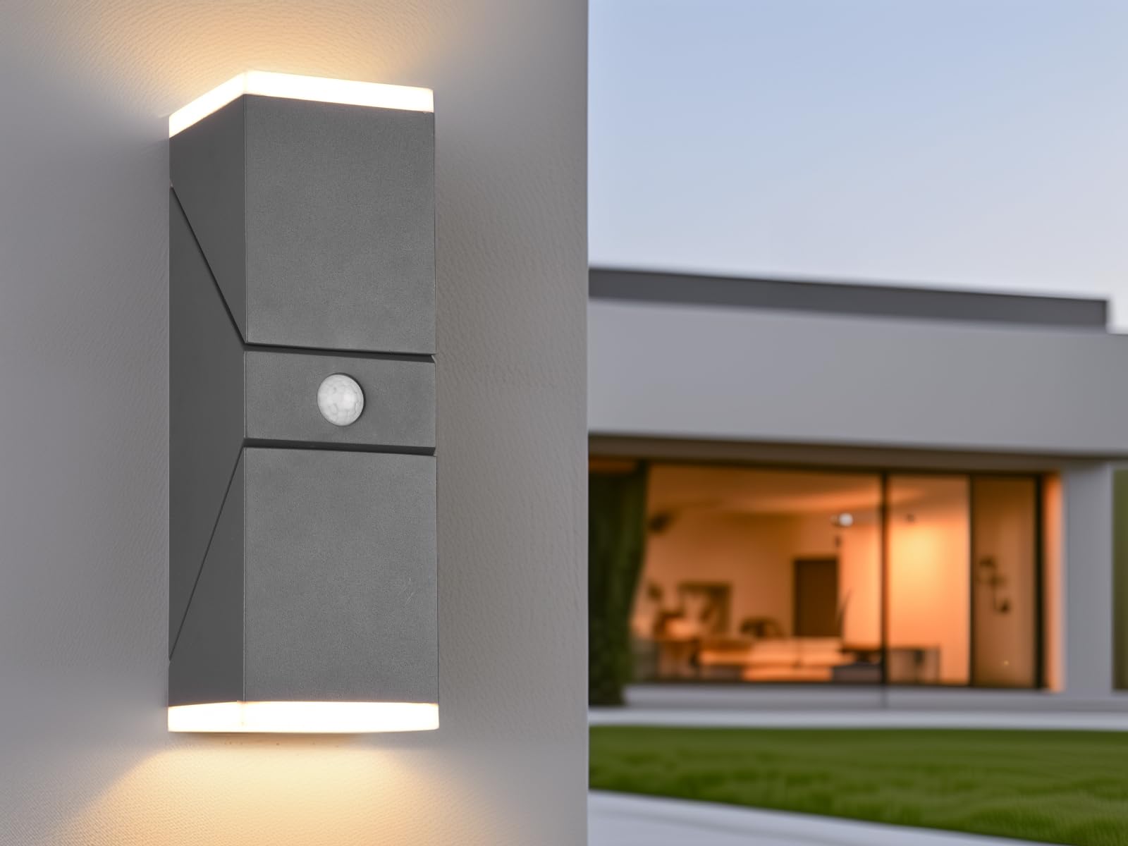 2-er Set LED Außenwandleuchten mit Bewegungsmelder, Anthrazit H: 28cm