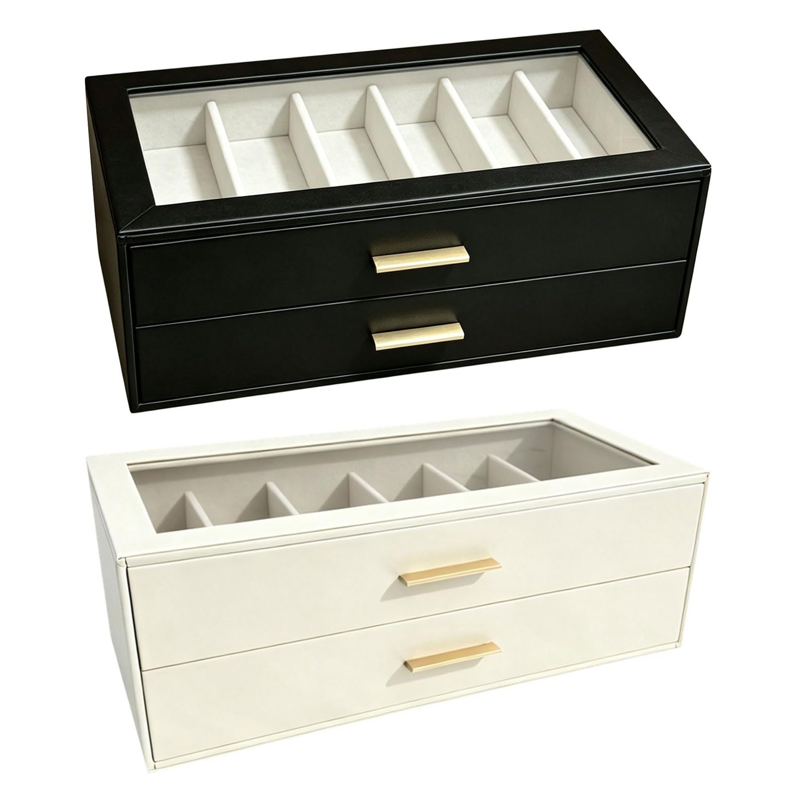 Sonnenbrillen-Aufbewahrungsbox mit 2 Ebenen, transparentem Deckel und weichem Samtfutter, Metallgriff, Sonnenbrillen-Organizer für 12 Paar Brillen-Aufbewahrungsbox