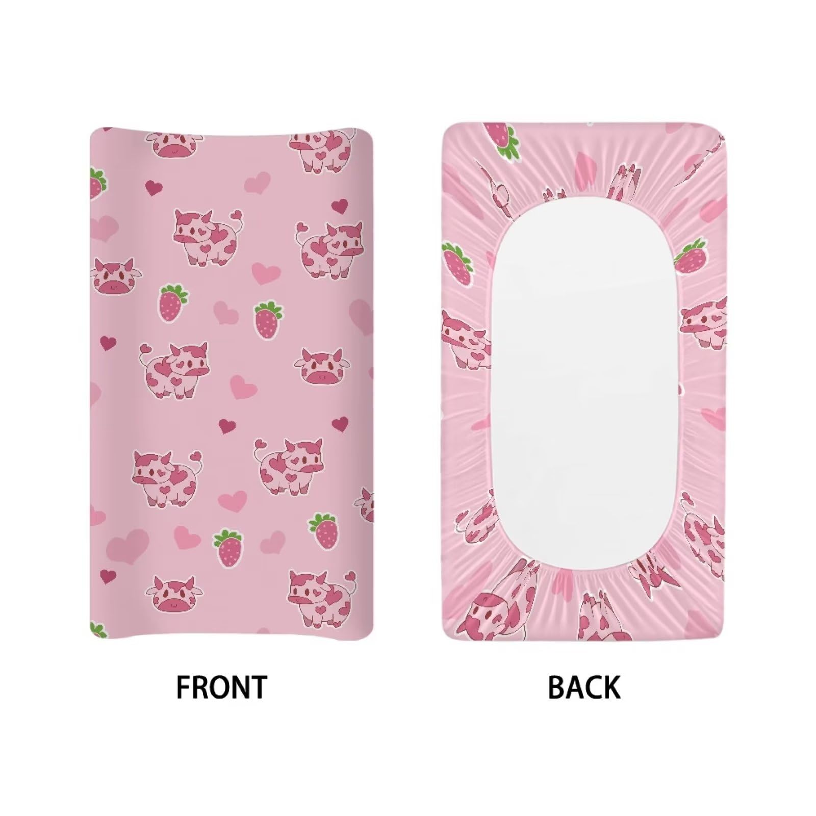 Gongbawa Cow Strawberry Baby Changing Pad Cover Infant Newborn Pink Changing Table Cover Diaper Table Change Mat Sheet Cover for Girls