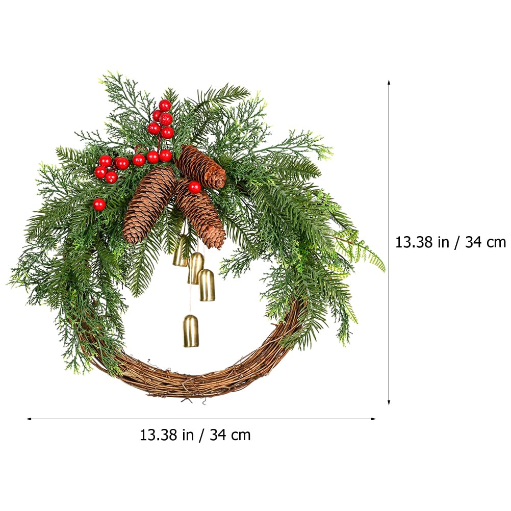 Weihnachtskranz Mit Glocken：34Cm KüNstlicher Deko Kranz TüRkranz Weihnachten Modern FüR HaustüR Und Wandfestliche Boho Kranz Mit Beeren Und Tannenzapfen Weihnachtsdekoration
