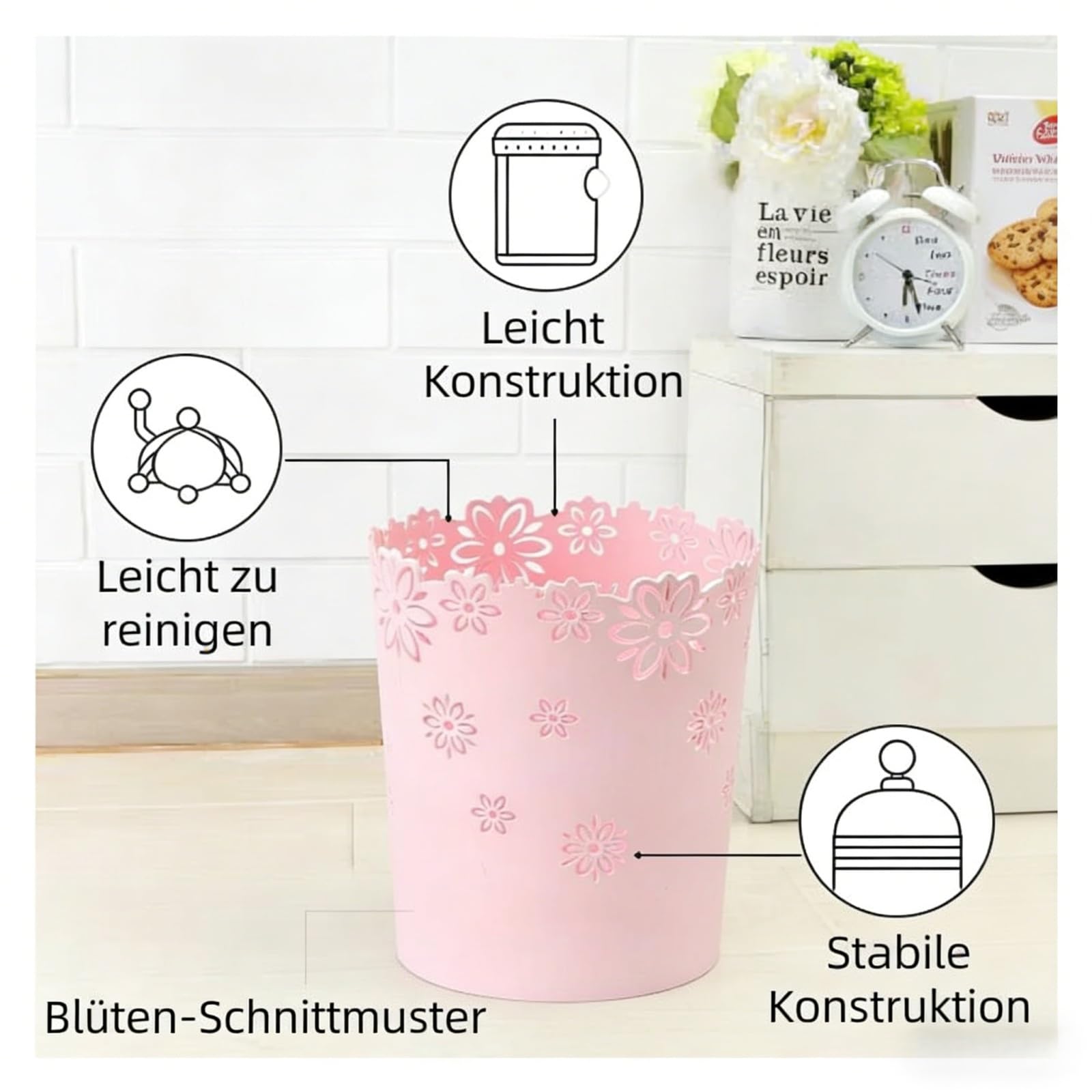 Mülleimer Papierkorb Büro & Zuhause|Mülleimer Schreibtisch| Für Büro Mülleimer Kinderzimmer & Kücher (Pink, Groß)