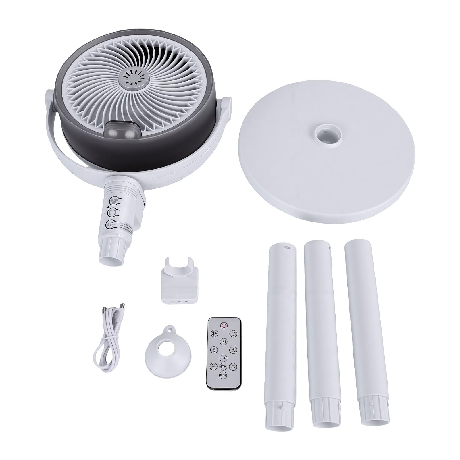 Ventilatore a Piantana Oscillante con Telecomando, Ventilatore da Pavimento Portatile USB Ricaricabile 4 velocità Altezza Regolabile Timer 3-9 Ore Oscillazione 90 120 150 Gradi (WHITE)