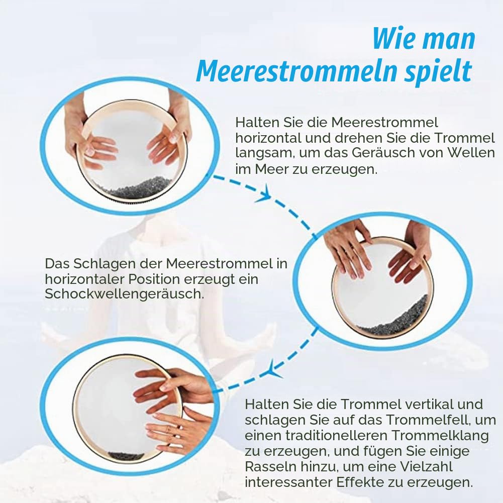 PRATYAHARA Ozeantrommeln für Meditation und Entspannung, natürliche Farbe, Regentrommeln für Stressabbau, Klangheilungsinstrumente, 1 Stück