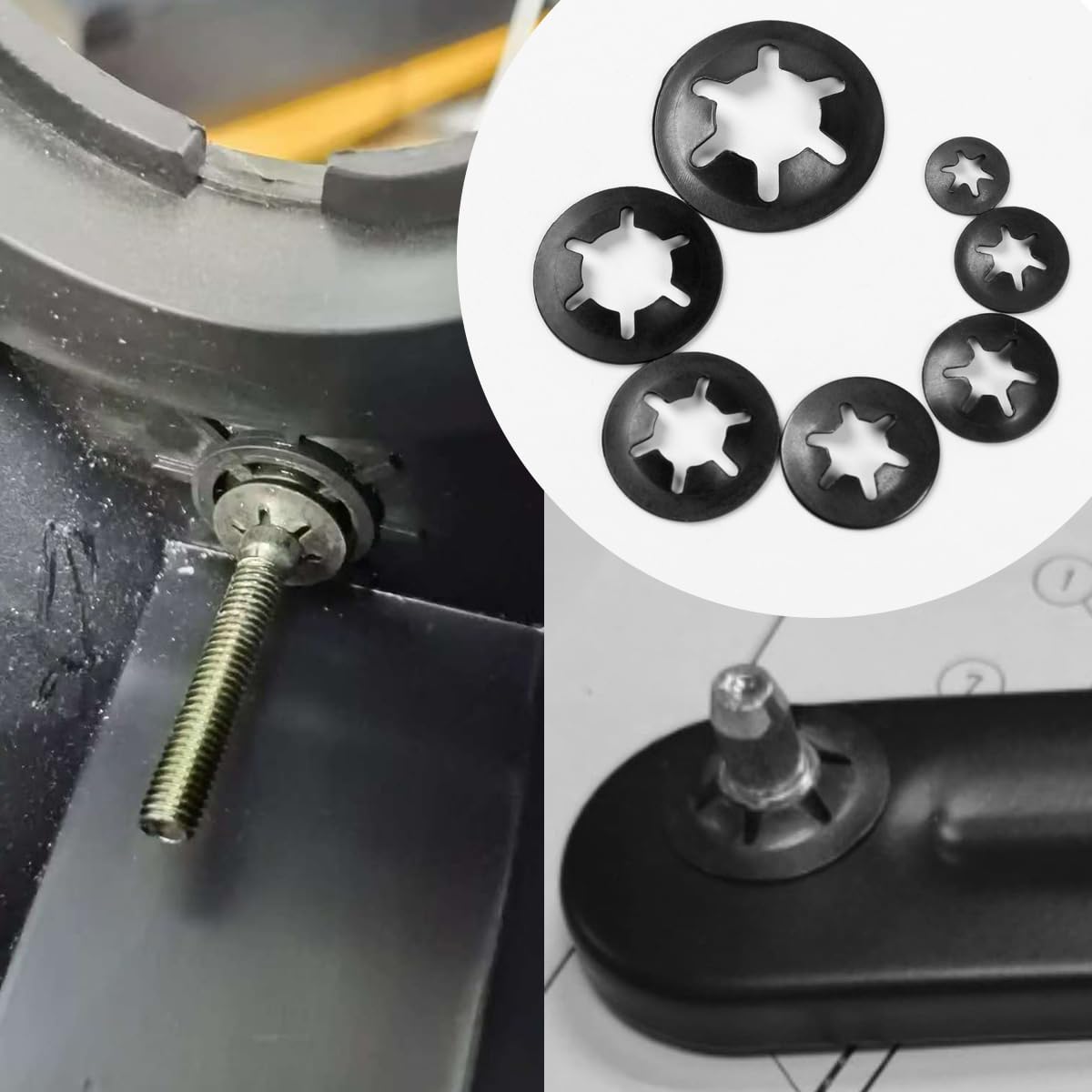 Rondelle di Bloccaggio Metallo M3 x 9mm, 15 Pezzi Rondella di Bloccaggio Sicurezza Denti, Rondella di Fissaggio con Dente Interno, Nero Acciaio 65Manganese Interno Lock Rondelle