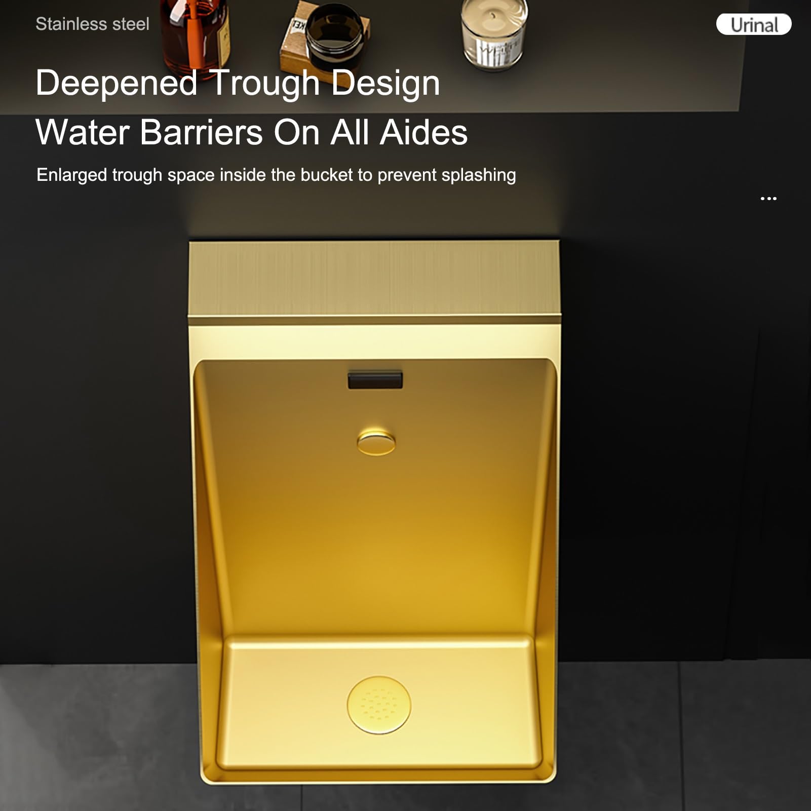 Urinario de Pared con Descarga para Hombres, Urinario con Válvula de Descarga con Sensor, para Uso Doméstico y Comercial, Hogar, Bar, Centro Comercial(Black)