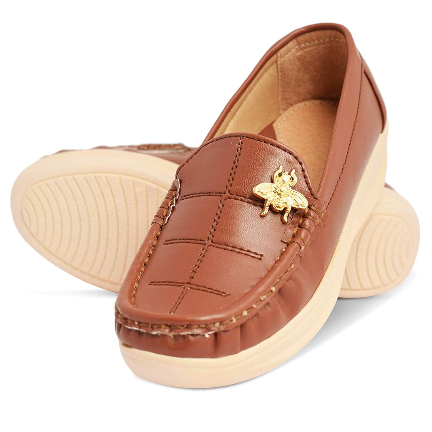 fath son Women and Girls Chunky Loafer, Casual Loafer,Women High Heel Loafer,Beige Slip-On Loafers for Women, Gym & Casual Shoes ledy-picture-12