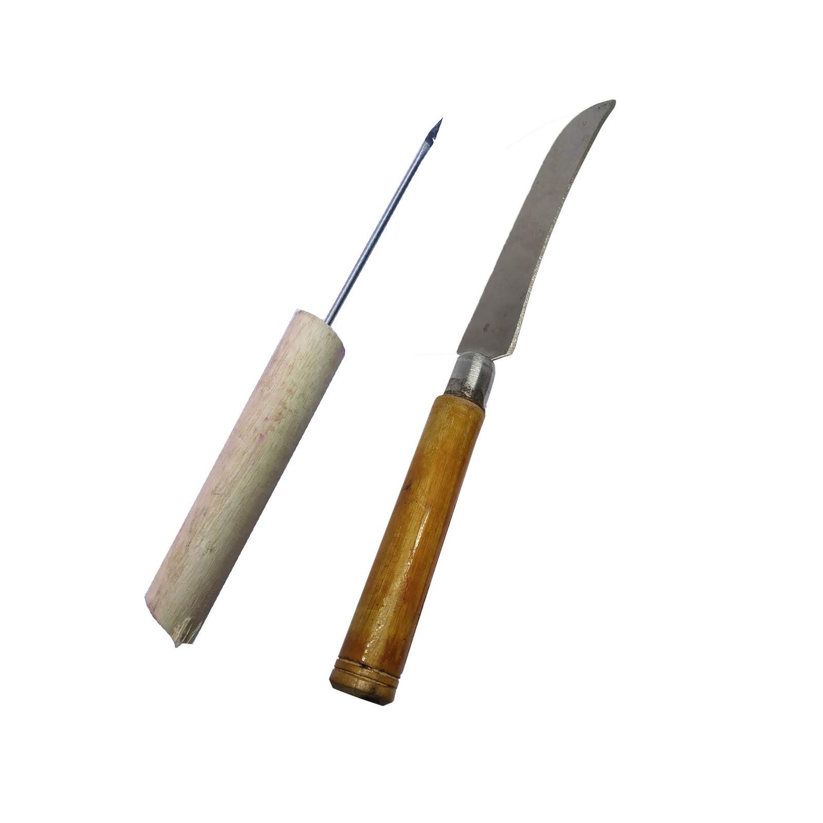 Steel Gourd Shape Wood Handle Pin Punching Hole Maker, Scratch Awl Sewing Repair Tool Silver Book Binding Tools,Multipurpose Knife - set2