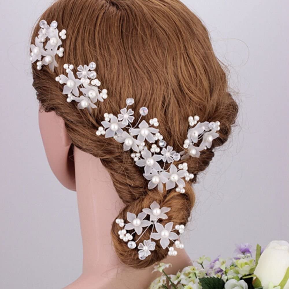STYLEDOSE Bride Wedding Pearl Hair Pin Bridal Silver Crystal Hair Pieces Rhinestone Hair Accessories for Women and Girls (Pack Of 2) 1