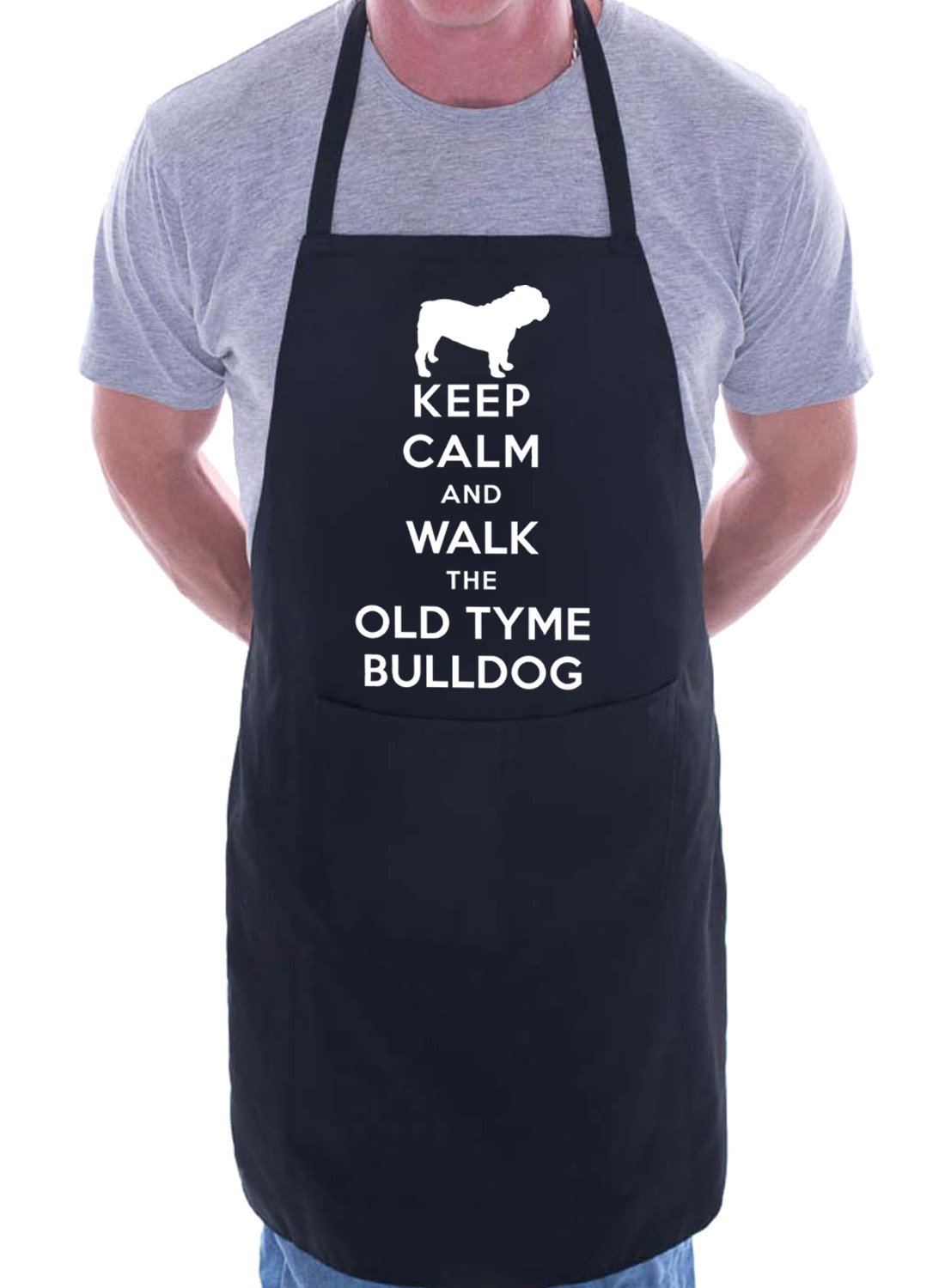 Print4u Men's Black Apron Bbq Novelty Cooking Keep Calm And Walk Old Tyme Bulldog Dog