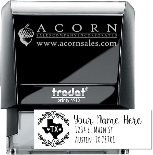 Miniatura 2 de State Love - Sello de dirección autoentintado para Texas, caja rosa, púrpura o negra, impresiones limpias y nítidas, diseño rectangular, tamaño 78