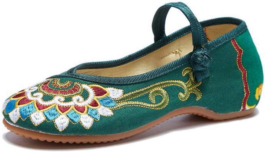 BININBOXFloral Handmade Embroidered Shoes for Women Comfortable Loafer Black Casual Round Toe Mary Jane Ballet Flats Shoes