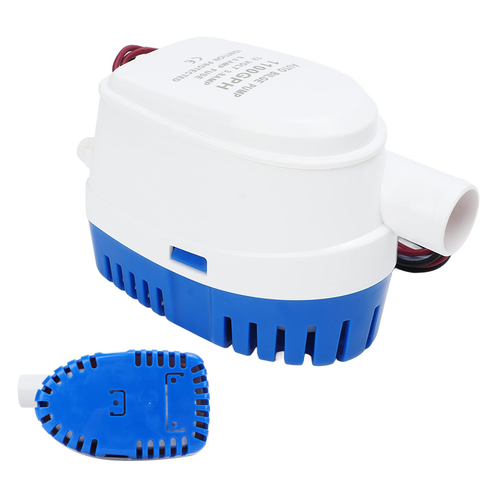 Bomba de agua de achique sumergible automática para barco 12V Accesorios de barco de plástico con interruptor de flotador Operación completamente automática Filtro extraíble (1100GPH)