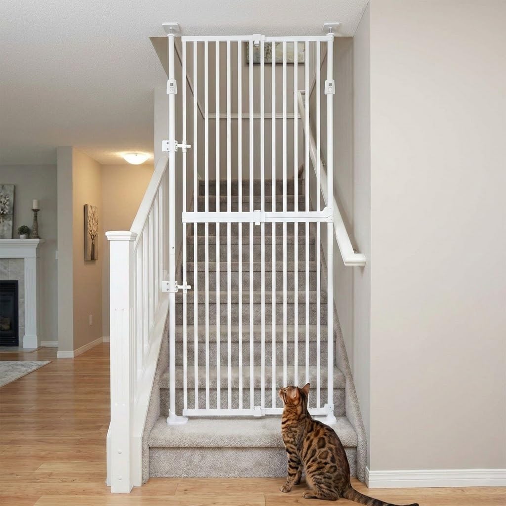 unipaws 75" High Extra Tall Cat Gate, Auto Closing and No Drilling Safety Gate for Doorway Hallway Stairs, Cat Dog Proof, Fit for 21"-34" Wide Opening, Indoor Use, White