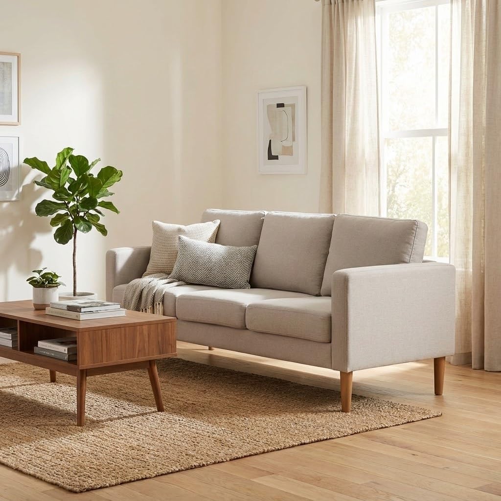 Divano 3 posti Scandinavo in Tessuto cm 177x73x82 - MANU Beige
