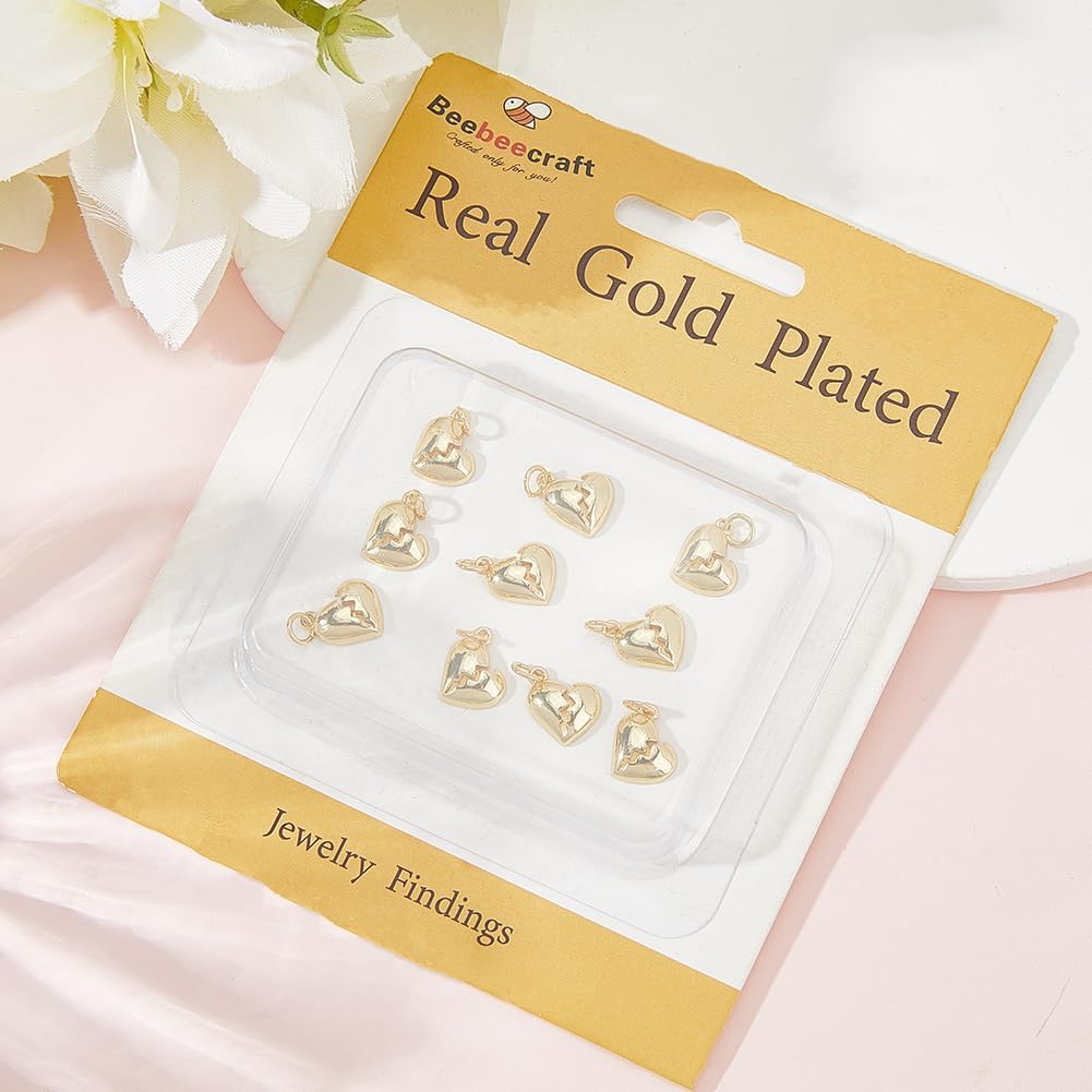 Beebeecraft 1 Box 10Pcs Broken Heart Charms 18K Gold Plated Brass Valentine Love Pendants Charms with Jump Ring for DIY Necklaces Bracelets Earrings Findings Jewelry Making - Image 6