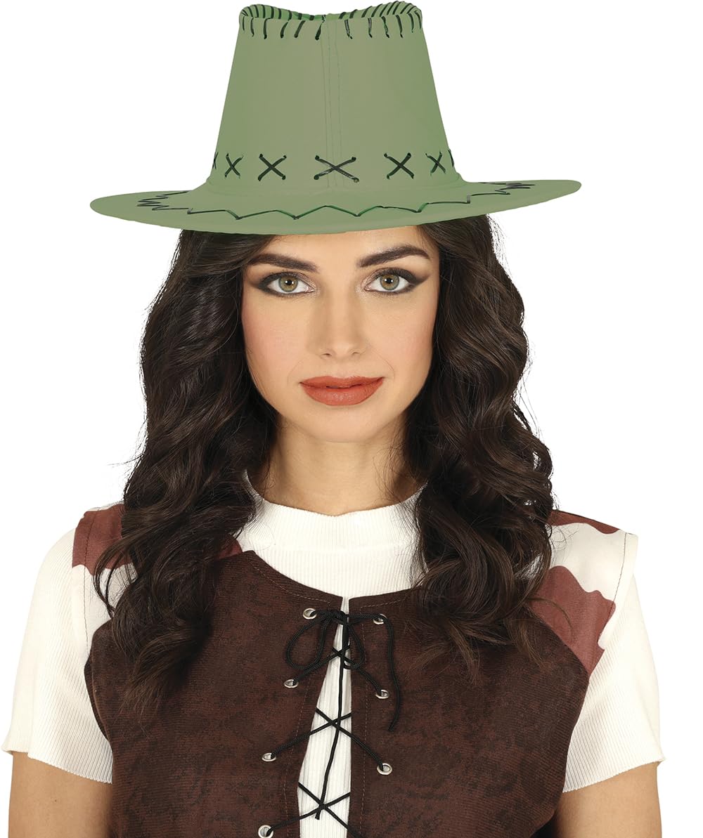 FIESTAS GUIRCA | Faux Leather Cowboy Hat (One Size) - Costume Accessory for Wild West, Texas and Carnival Parties - Ideal for Cosplay and Halloween - Unisex Adult - Green