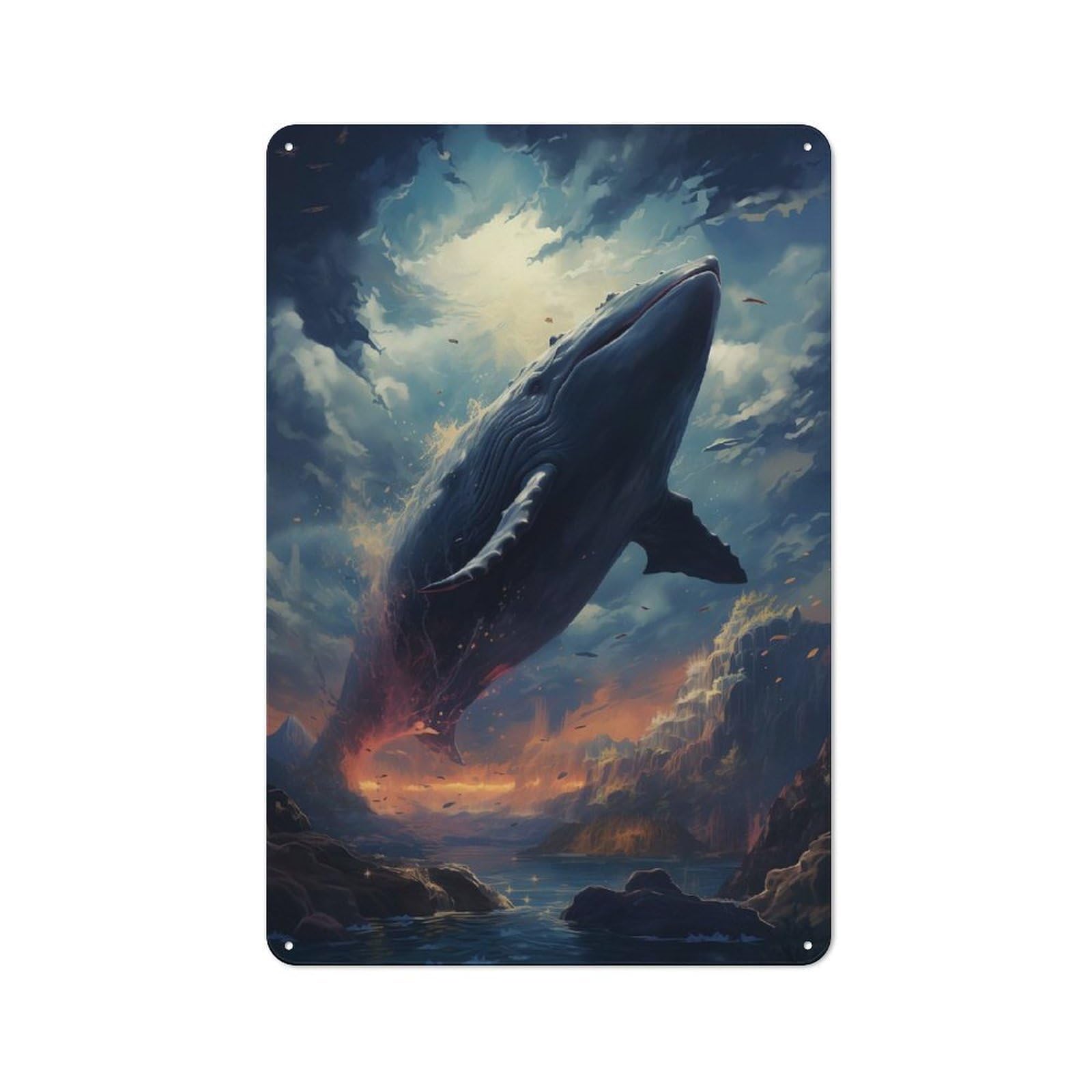Junmoney Cosmic Creatures Of Whale Rustic Metal Wall Decor 30X20cm, Metal Wall Sign For Pub, Home Bar, Shed Or Man Cave