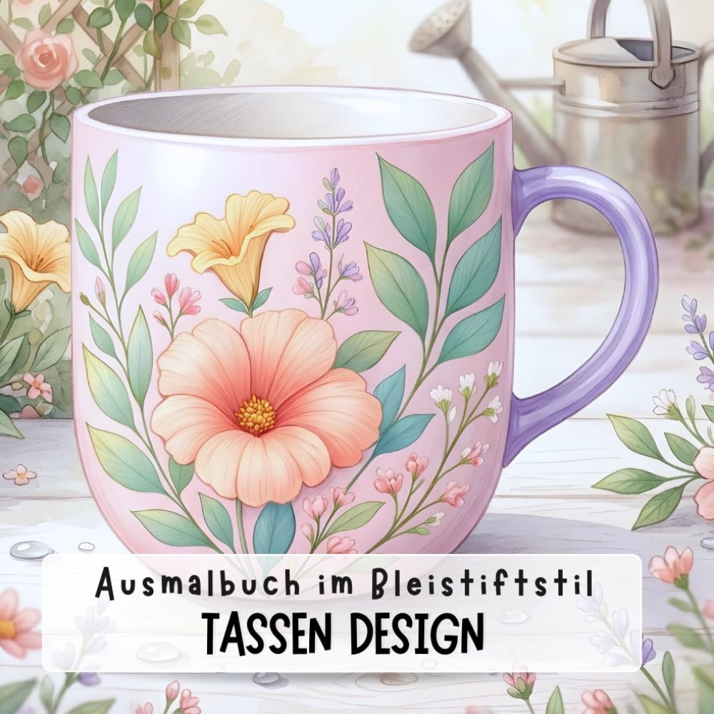 Tassen Design, außergewöhnliches Ausmalbuch im Bleistift‑Sketch‑Stil: 100 Seiten stilvolle Tassenmotive im Bleistift‑Sketch‑Stil – Für Erwachsene, ... mit schönen Mustern für kreative Köpfe.