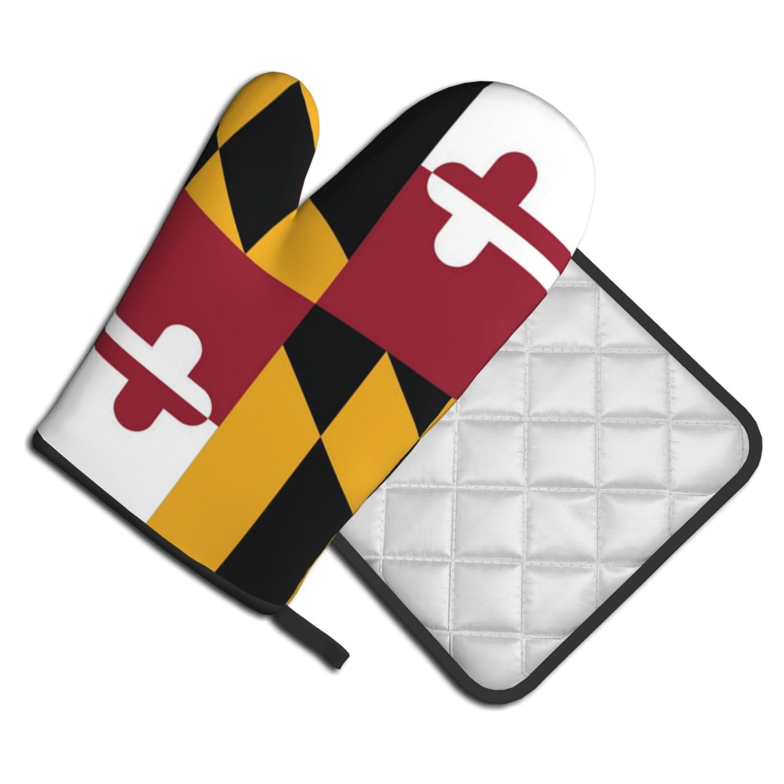 Oven Mitts and Pot Holders Set of 2 Pcs, Flag of Maryland Printed Heat Resistant Kitchen Gloves Potholders for Cooking Baking Grilling