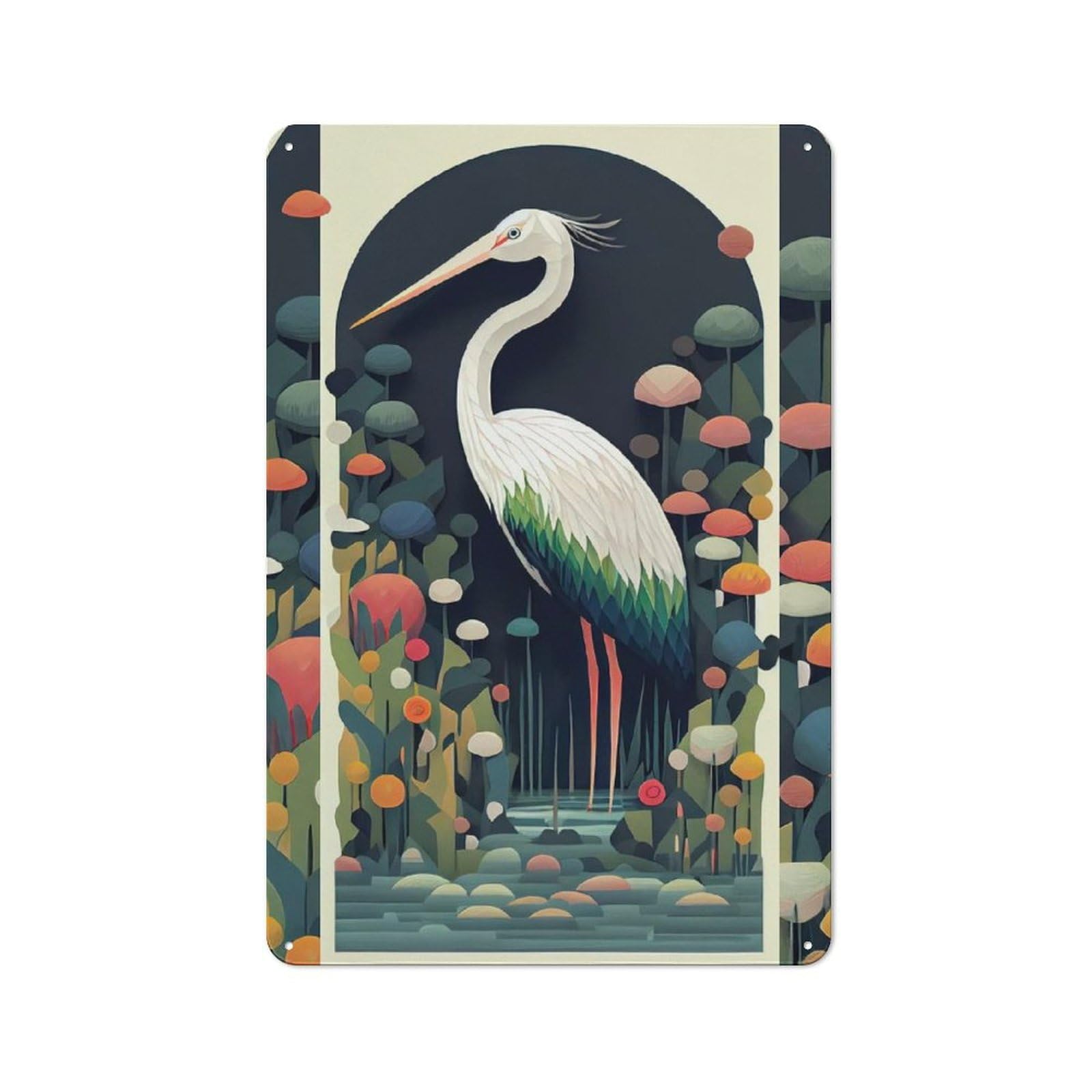 Junmoney The Elegant Crane Metal Plaque 30X20cm With For Hallway Wall, Rustic Decor, For Garage, Workshop And Man Cave Decoration